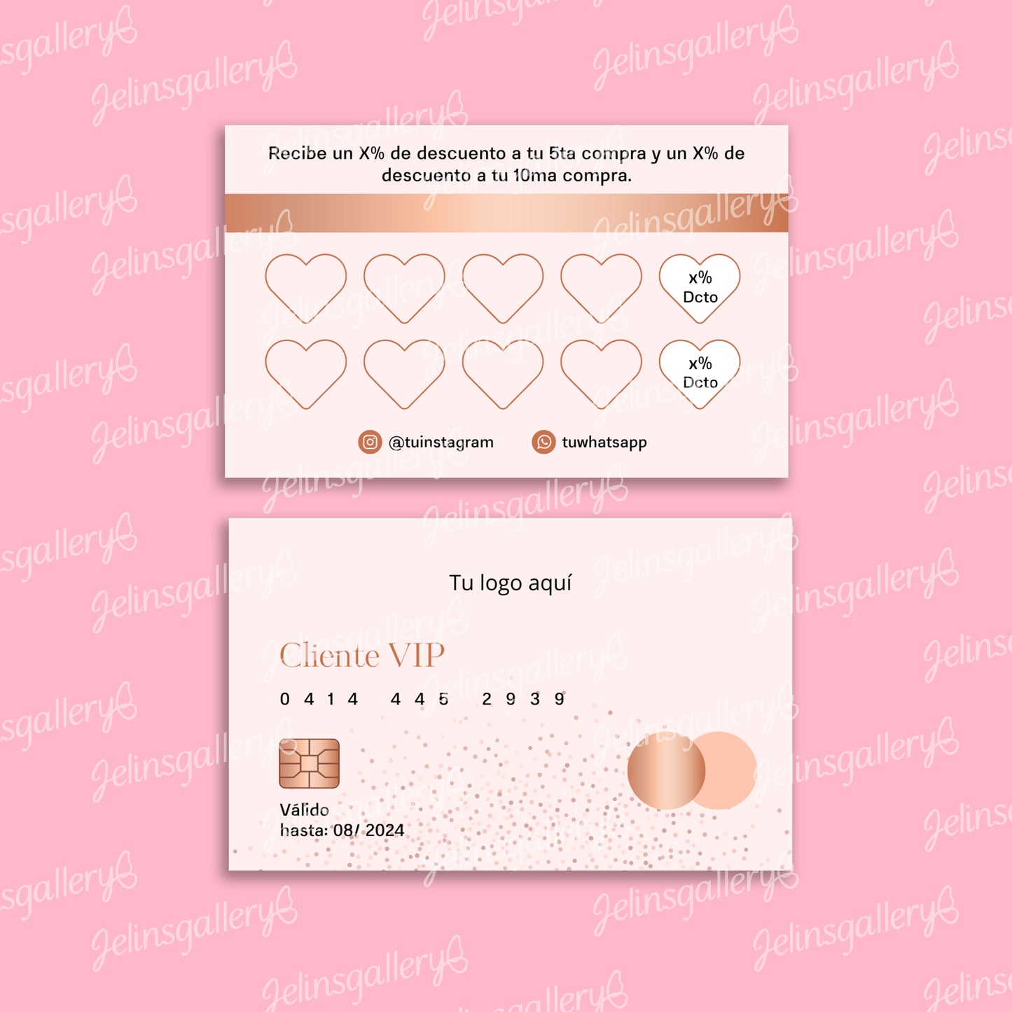 Tarjeta de fidelidad rose gold corazones